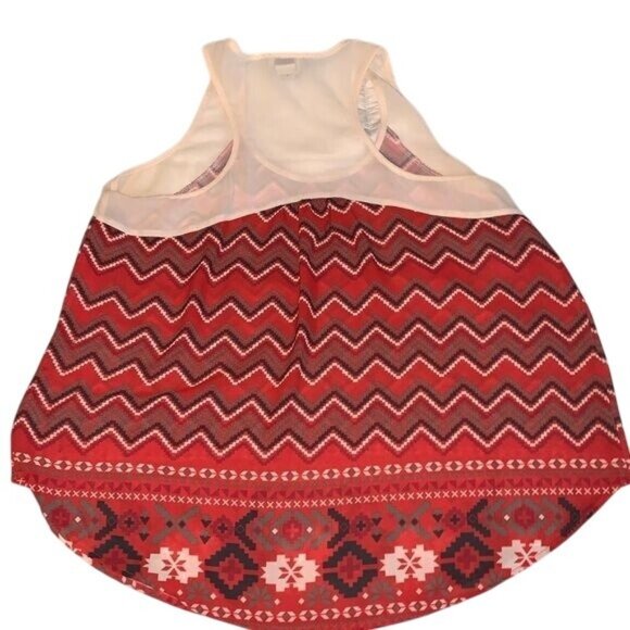 Chevron Print Red & Cream Sleeveless Tank Top By Eyelash Couture 100% Polyester - Picture 4 of 6